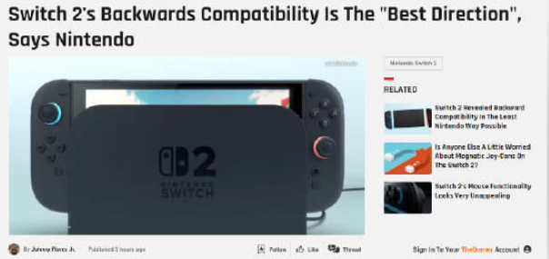 任天堂Switch2确认向后兼容Switch游戏，延续经典体验